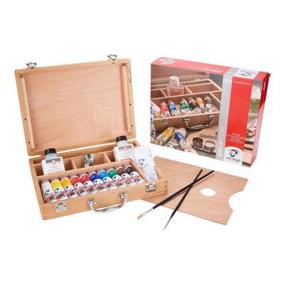 Van Gogh Wooden Box Acrylic Paints Basic with 10 Colors in 40 ml Tubes + Accessories