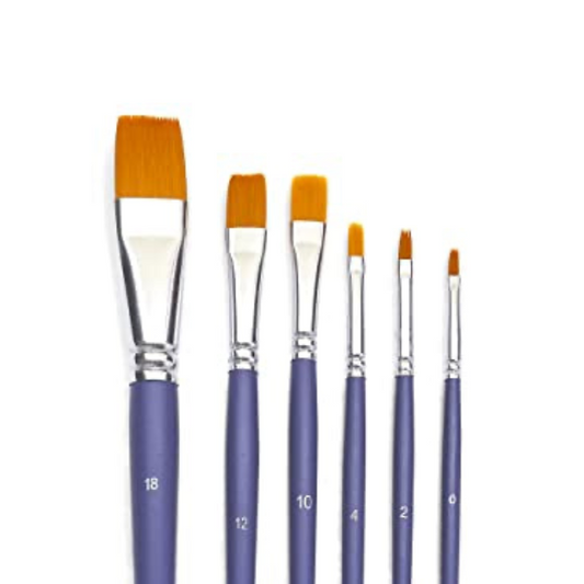 Pébéo Set of 6 Brushes Gold Polyamide Fiber Flat No. 0, 2, 4, 10, 12, 18