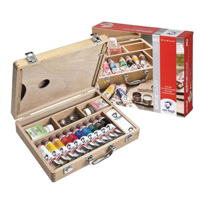 Van Gogh Wooden Box Acrylic Paints Basic with 10 Colors in 40 ml Tubes + Accessories