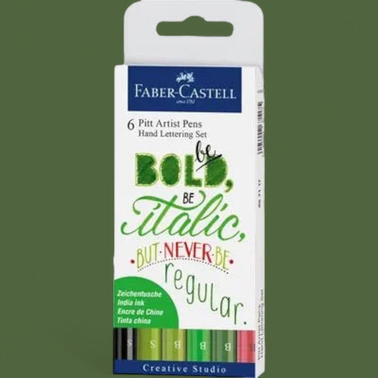 Faber Castell Pitt Artist Pen ink pen, case of 6 lettering, shades of green
