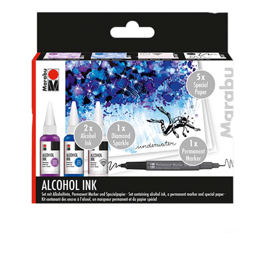 Marabu Alcohol Ink Set Underwater Set with alcohol ink, permanent marker &amp; special paper, 20 ml
