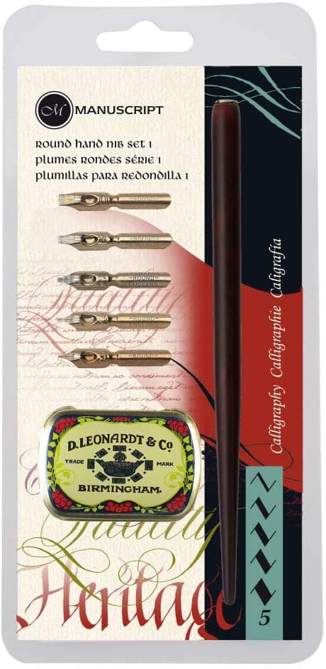 Manuscript Kalligraphie Set Leonardt Rondfeder, Holz, Braun, eintauchen